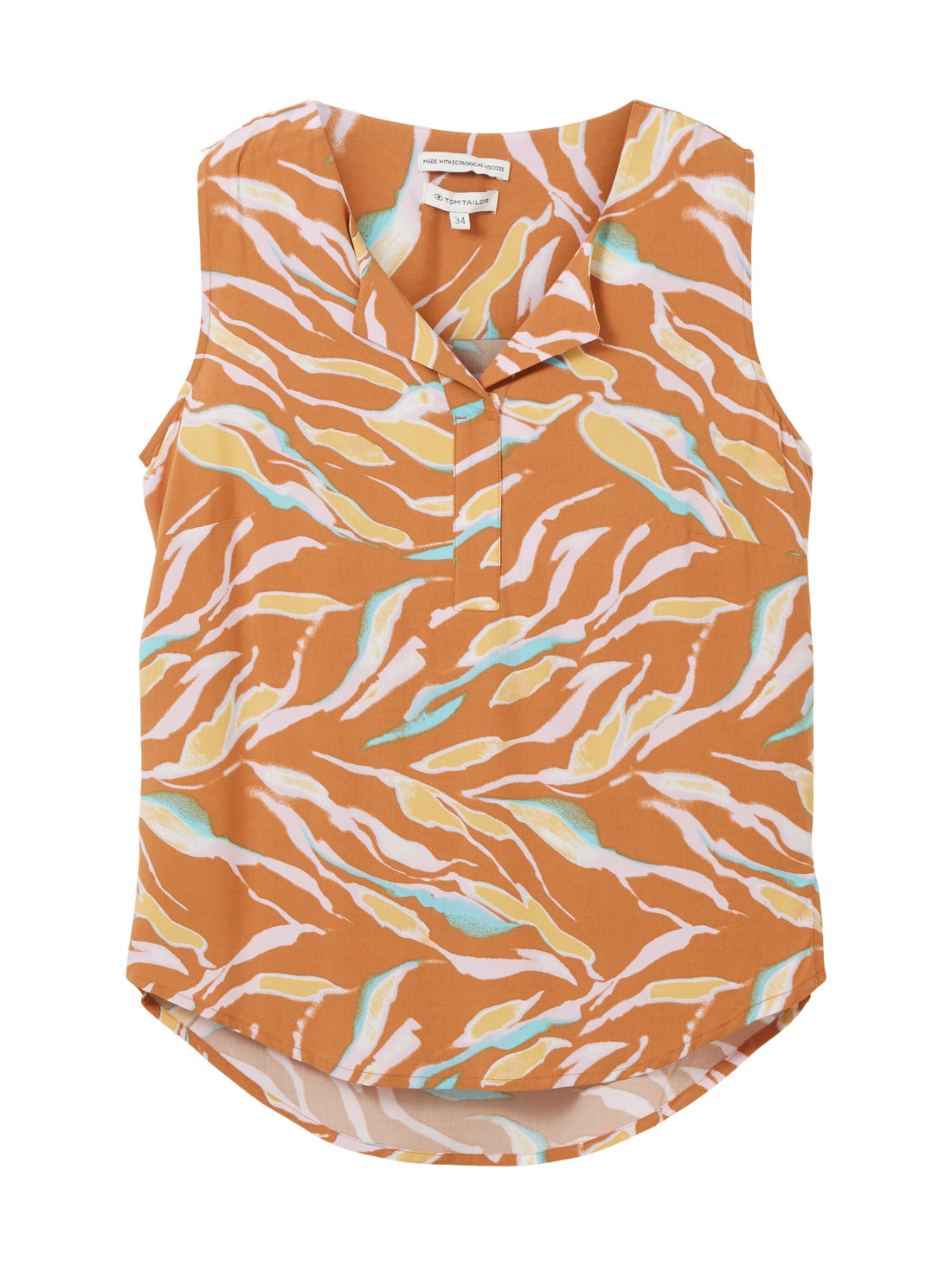 Tom Tailor Denim ärmelloses Blusentop für Damen mit V-Ausschnitt und Blättermuster