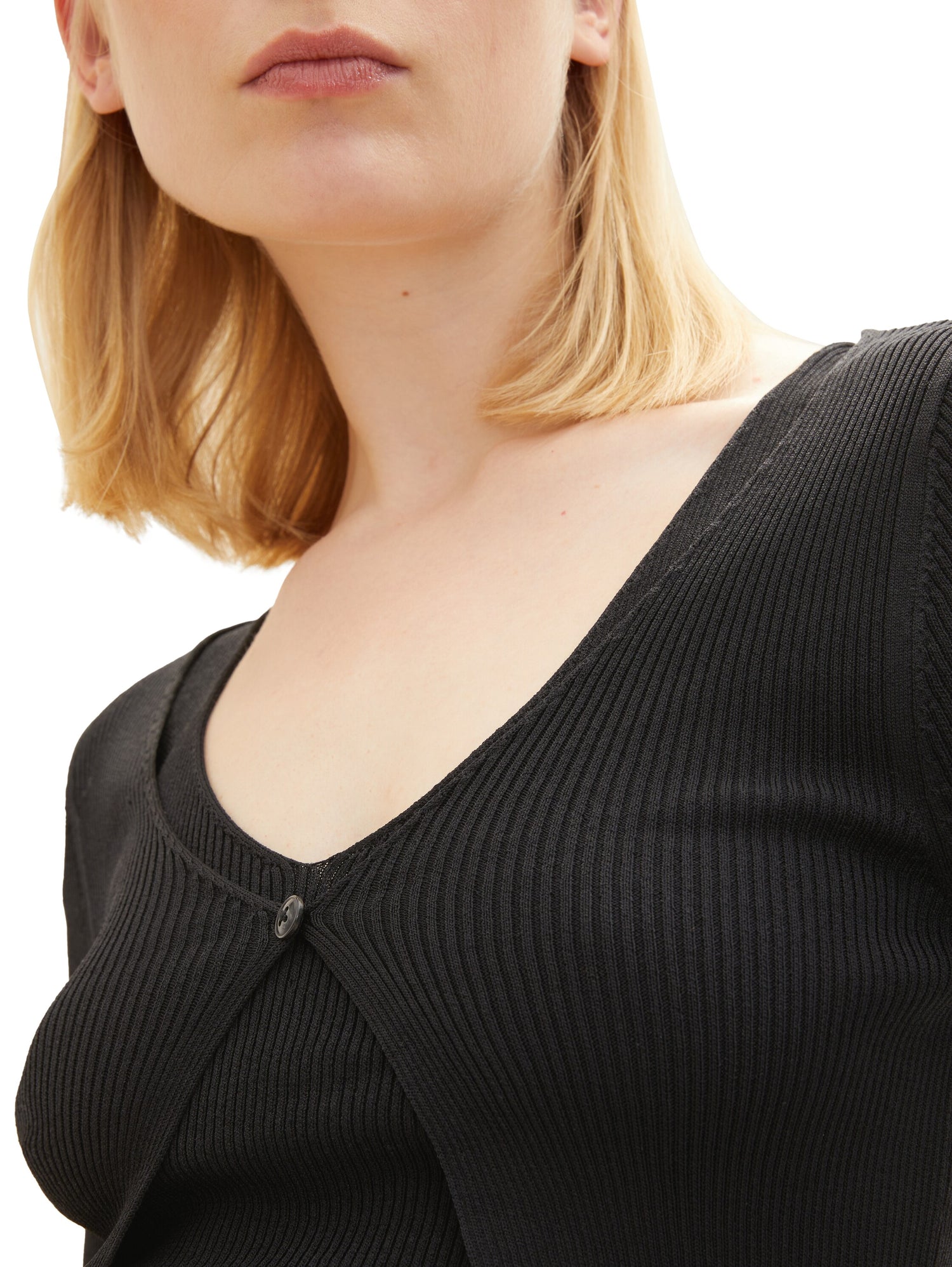 Tom Tailor Denim Bluse mit integriertem Top Damen V-Ausschnitt Regular Fit