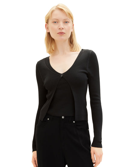Tom Tailor Denim Bluse mit integriertem Top Damen V-Ausschnitt Regular Fit