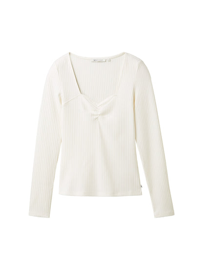 Tom Tailor Damen Langarmshirt Karree Ausschnitt Rippstruktur