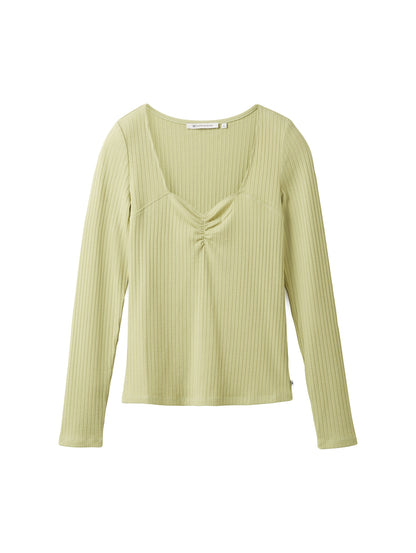 Tom Tailor Damen Langarmshirt Karree Ausschnitt Rippstruktur