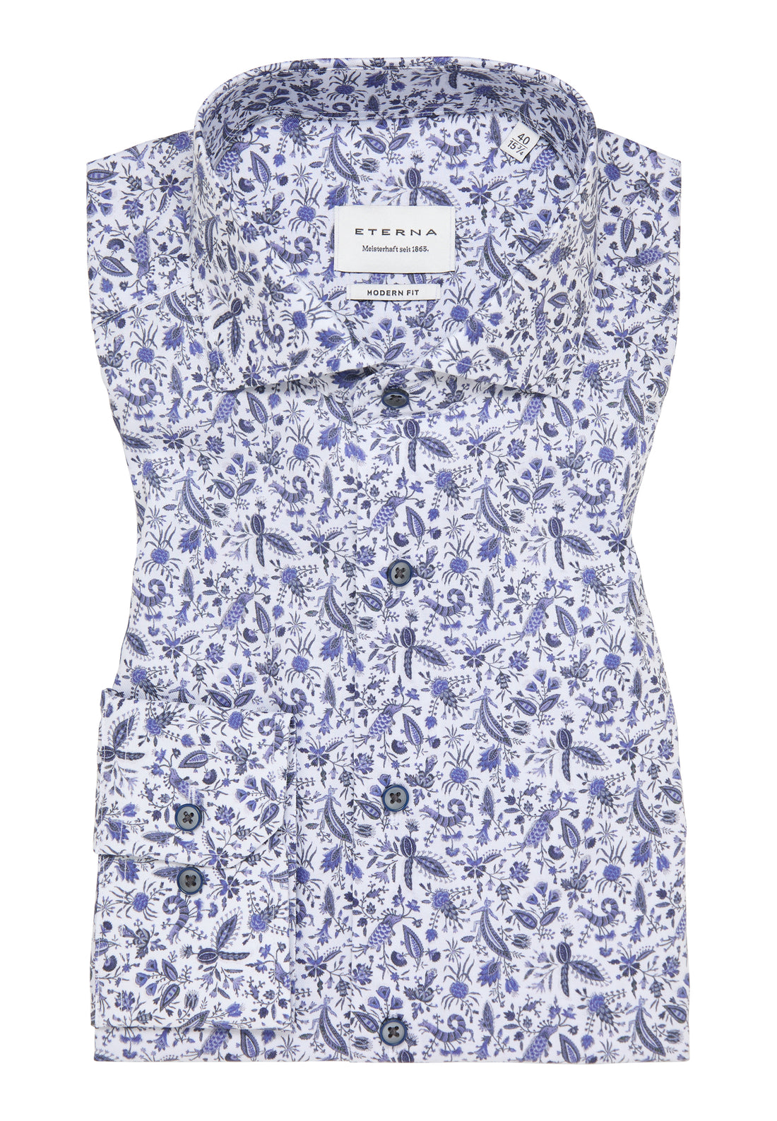 Eterna Langarmhemd Modern Fit Herren Alloverprint Hai-Kragen