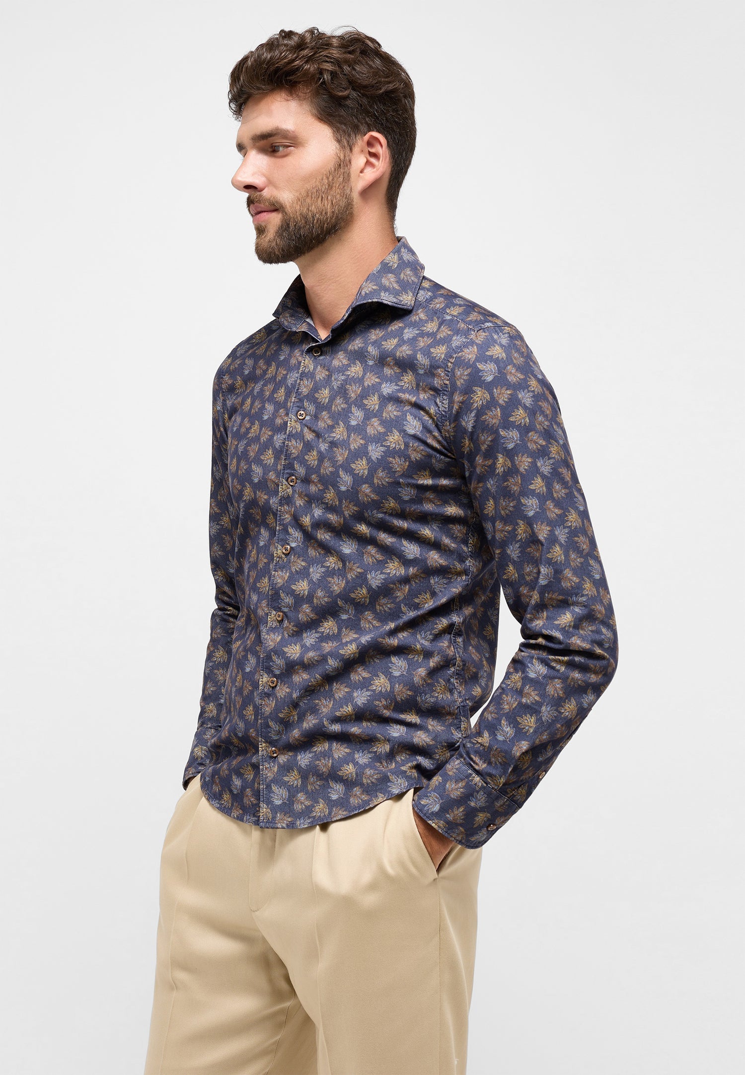 ETERNA Babycord-Langarmhemd Herren Allover-Print