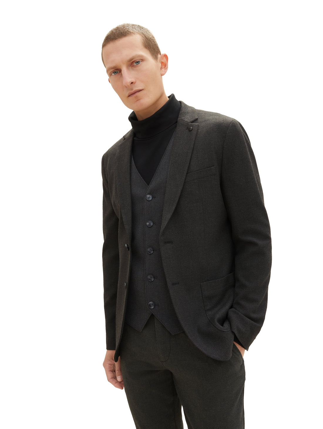 Tom Tailor Denim ärmellose Weste Herren in Grau Melange Glencheck
