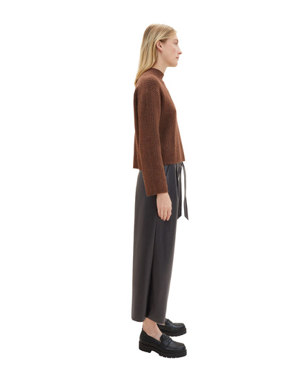 Tom Tailor Denim Damen Culotte mit Knopf und Reißverschluss aus Kunstleder