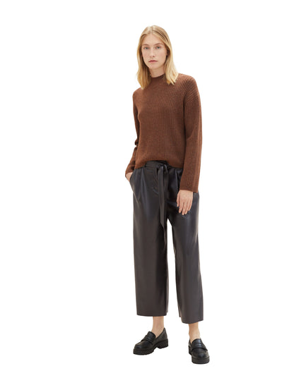 Tom Tailor Denim Damen Culotte mit Knopf und Reißverschluss aus Kunstleder