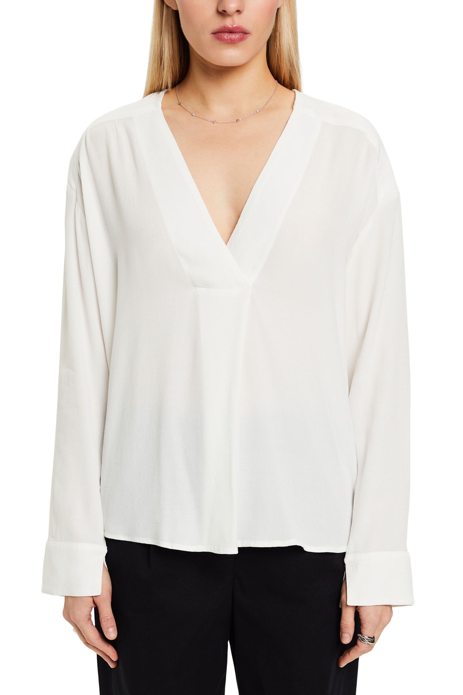 ESPRIT NEW Damen Bluse V-Ausschnitt Lockere Passform