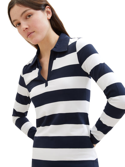 Tom Tailor Damen Langarmshirt V-Ausschnitt Kentkragen