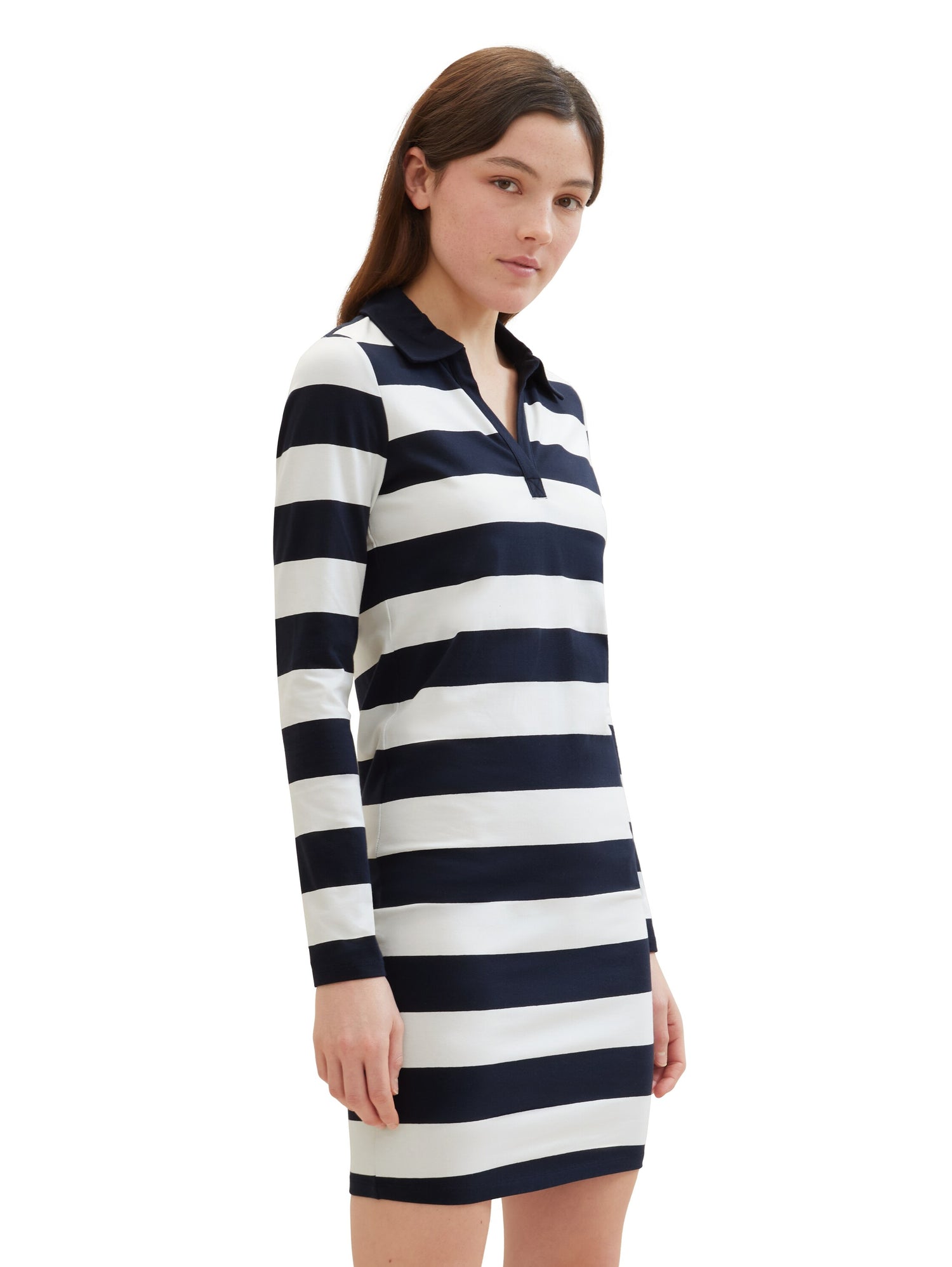 Tom Tailor Damen Langarmshirt V-Ausschnitt Kentkragen