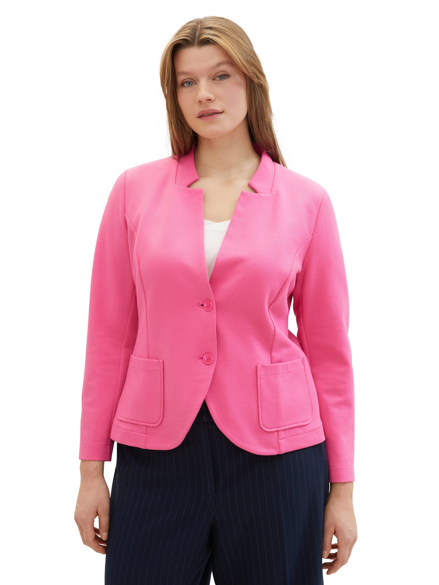 Tom Tailor Denim Strukturiertes Langarmshirt Damen Tailliert mit Reverskragen