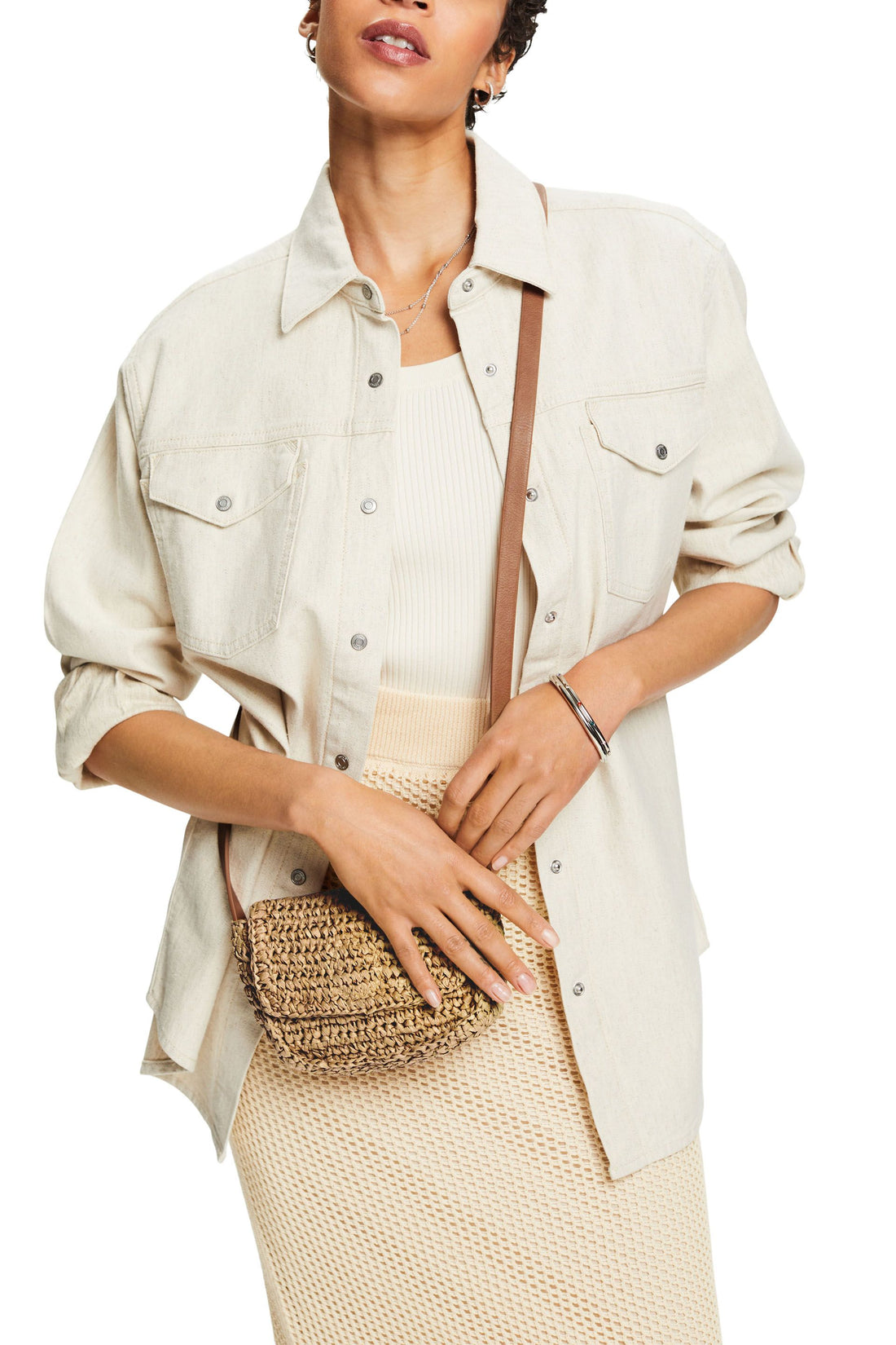 Esprit Häkeloptik Schultertasche für Frauen mit Lederriemen