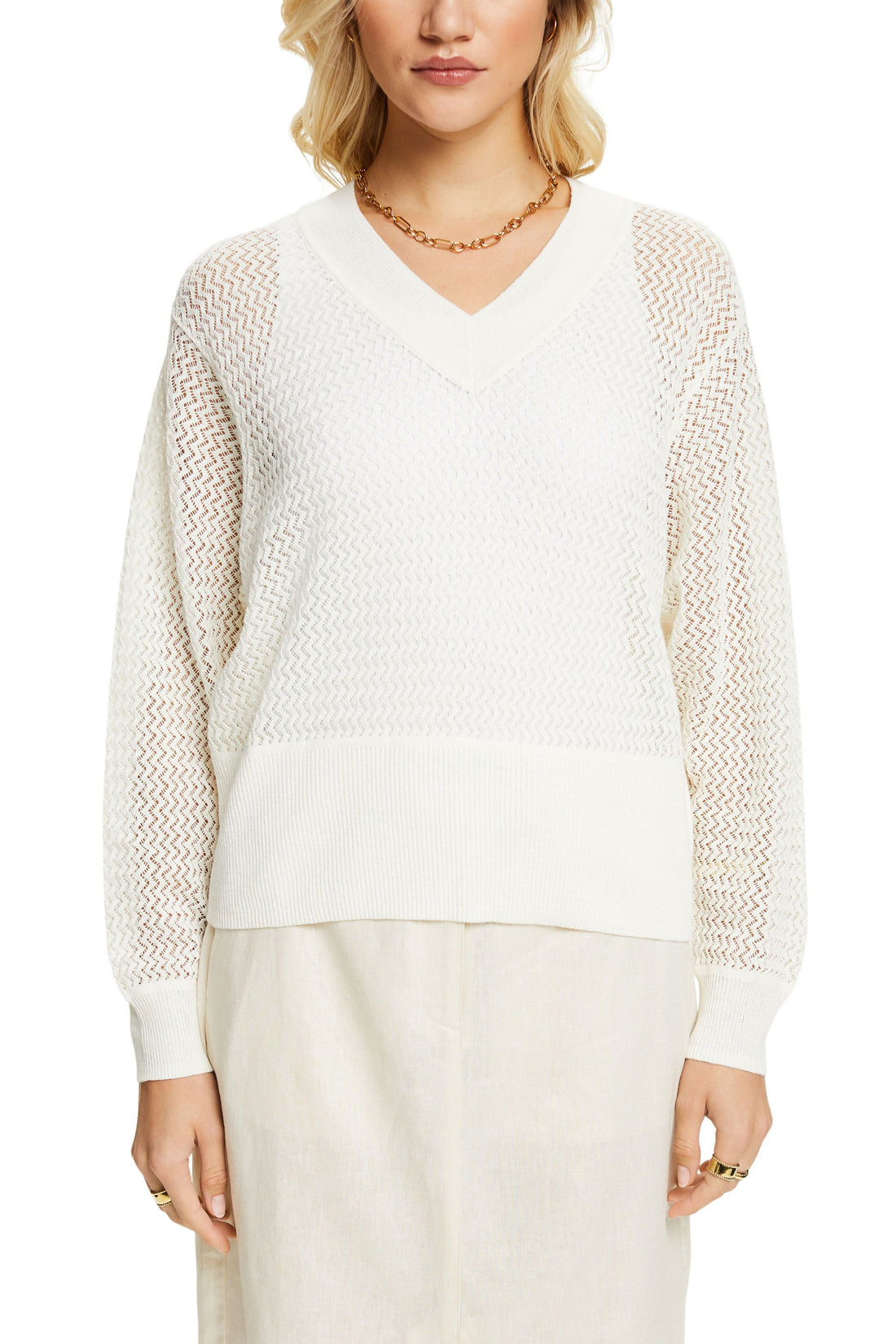 Strukturierter Pullover mit V-Ausschnitt