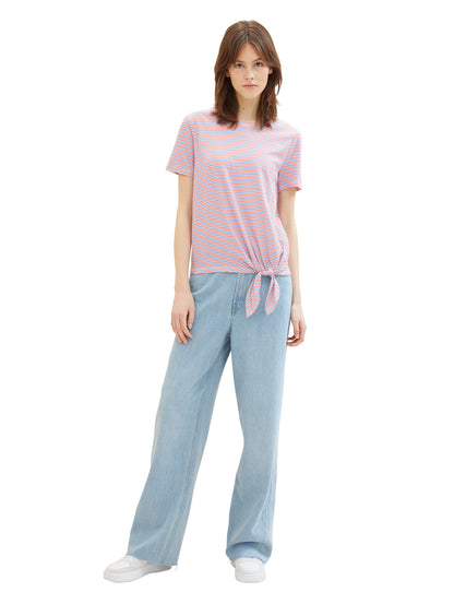 Tom Tailor Denim T-Shirt Damen mit Knotendetail aus Bio-Baumwolle