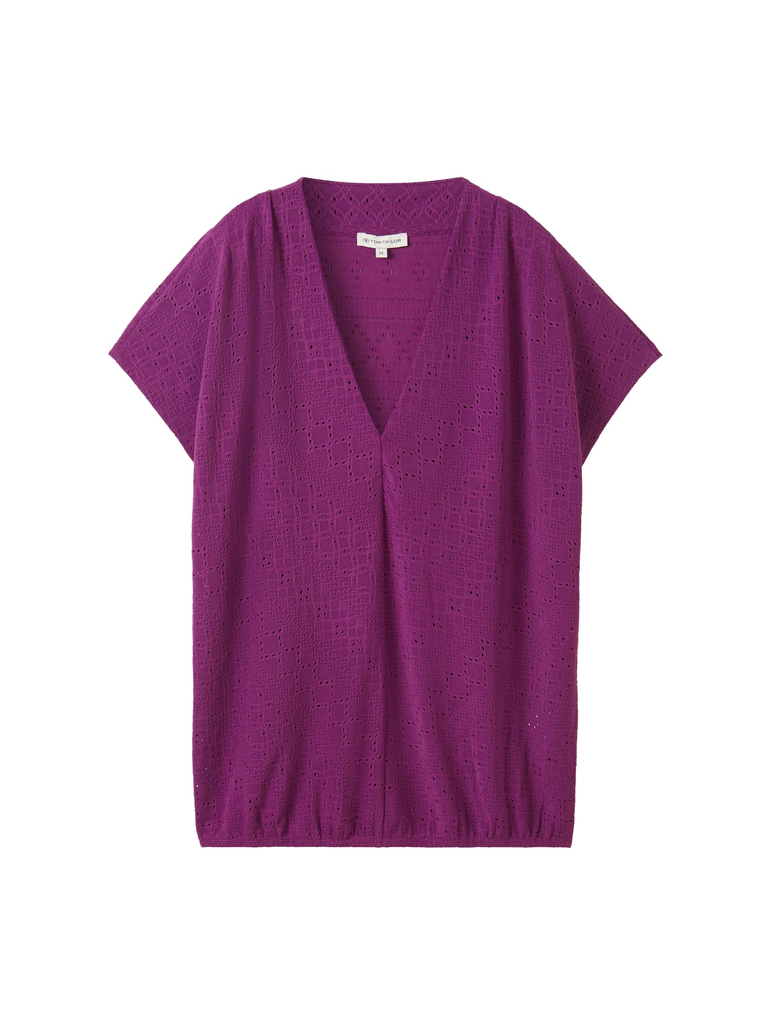 Tom Tailor Denim Lochmuster V-Ausschnitt T-Shirt für Damen