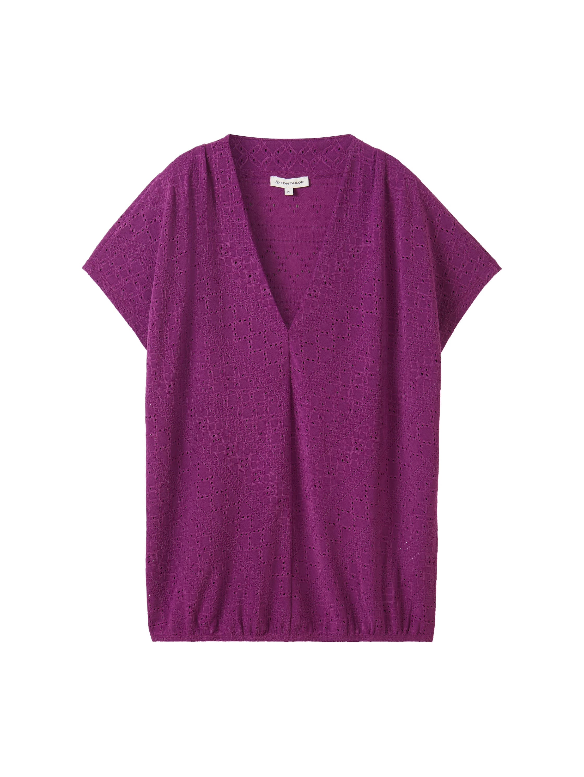 Tom Tailor Denim Lochmuster V-Ausschnitt T-Shirt für Damen