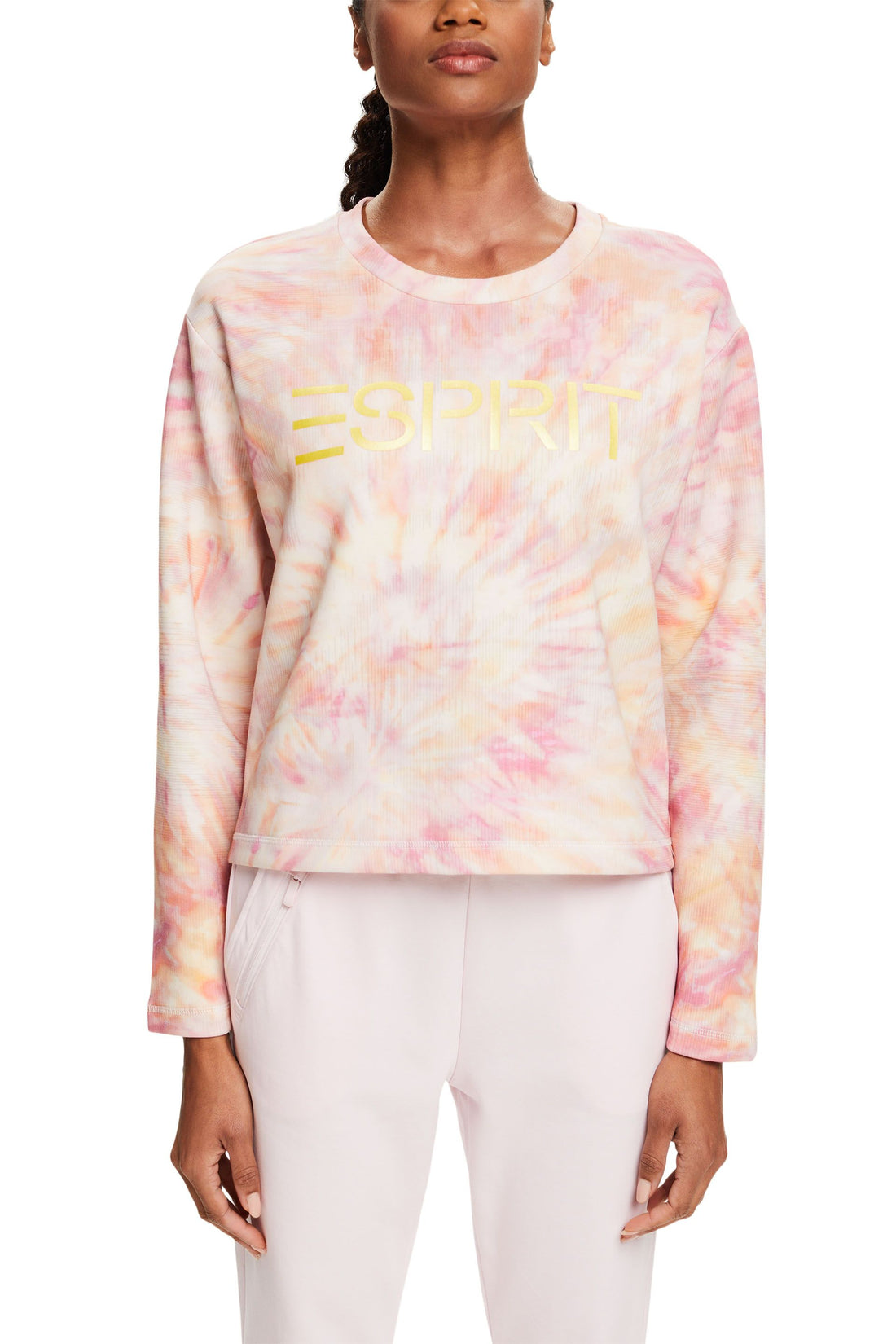 Esprit Langarmshirt Damen Regular Fit Logo Rundhalsausschnitt