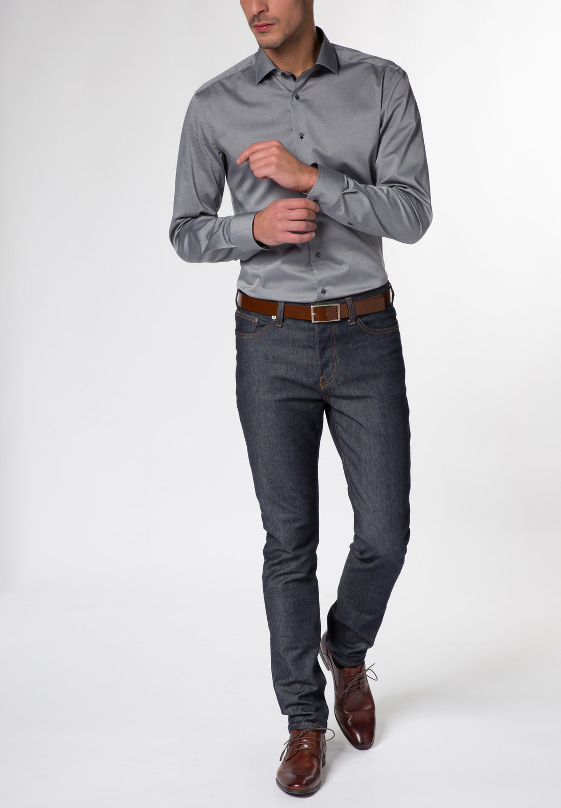 FashionX Stretch-Hemd Herren körperbetont Classic Kent-Kragen