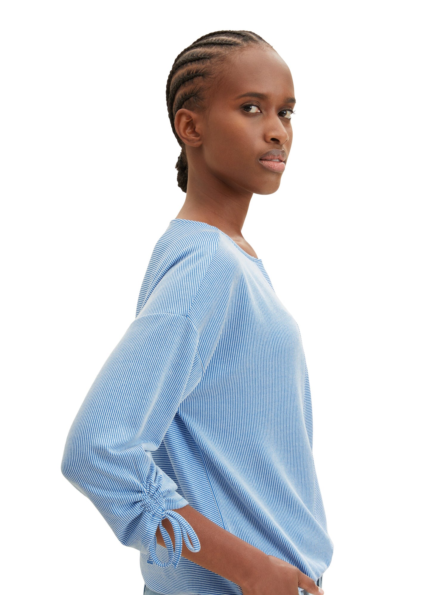 Tom Tailor Denim Blusenshirt für Damen mit 7/8 Arm und gestreiftem Design