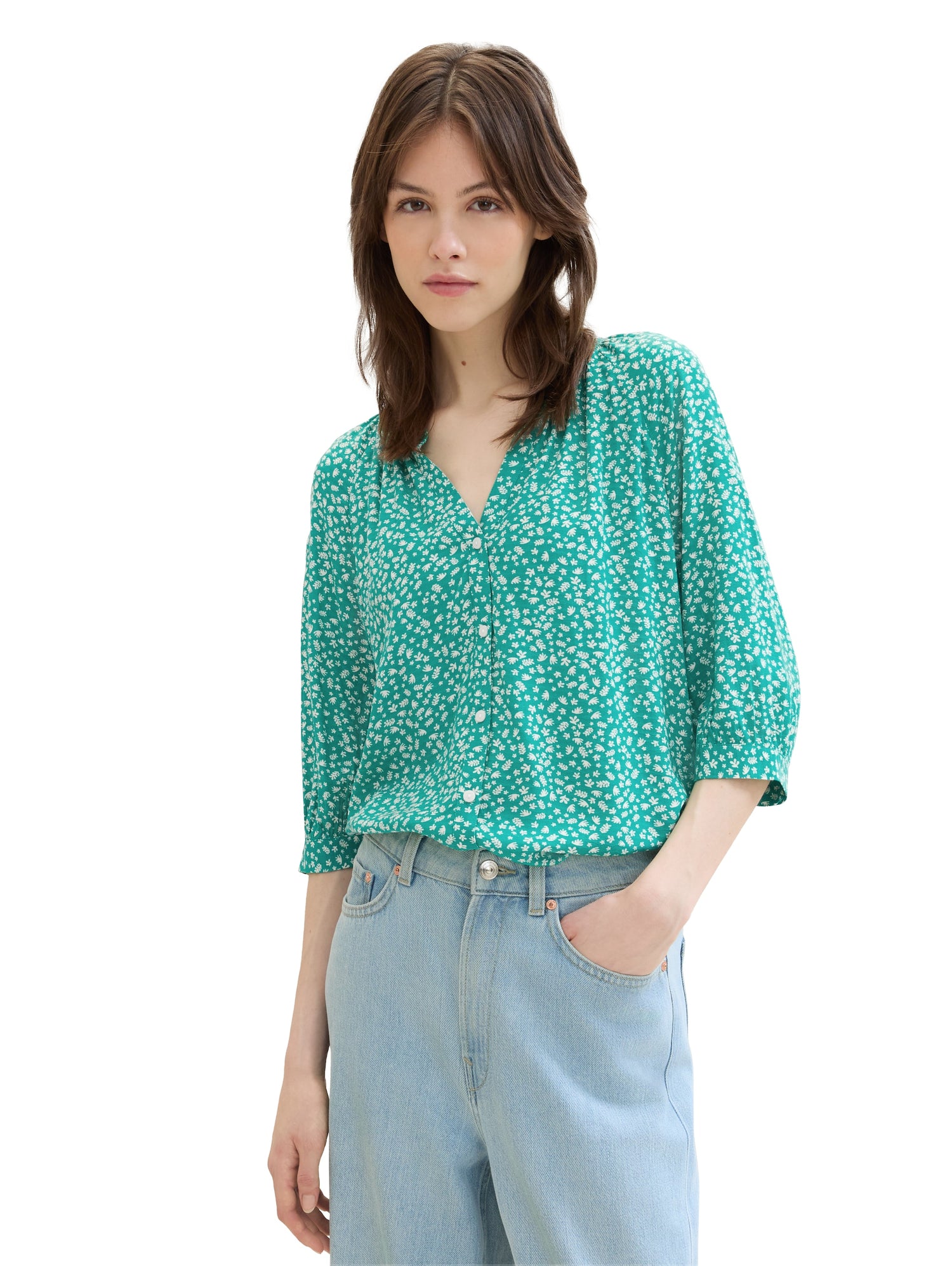 Tom Tailor Denim Ballonärmel Bluse Damen Viskose Alloverprint