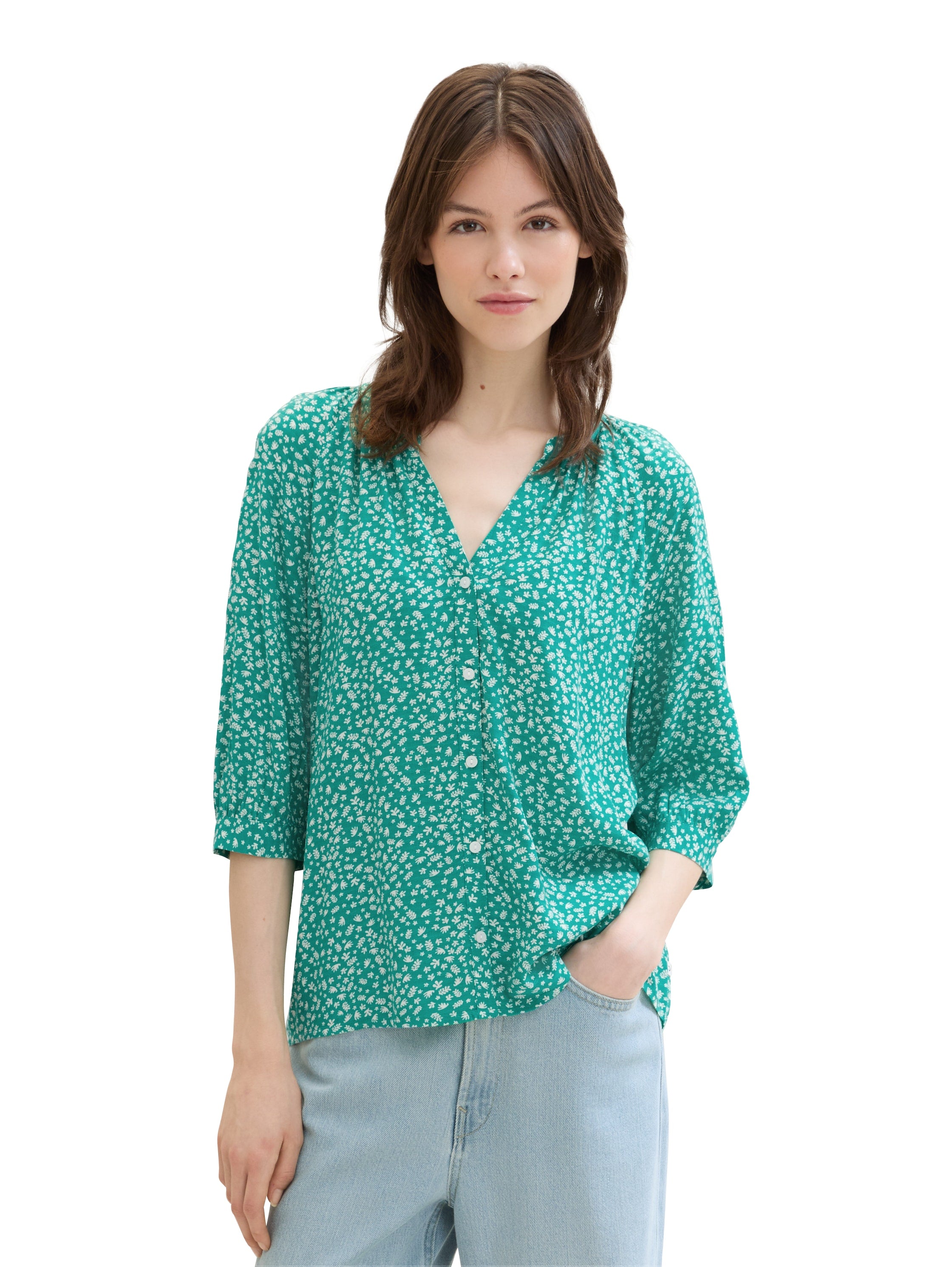 Tom Tailor Denim Ballonärmel Bluse Damen Viskose Alloverprint