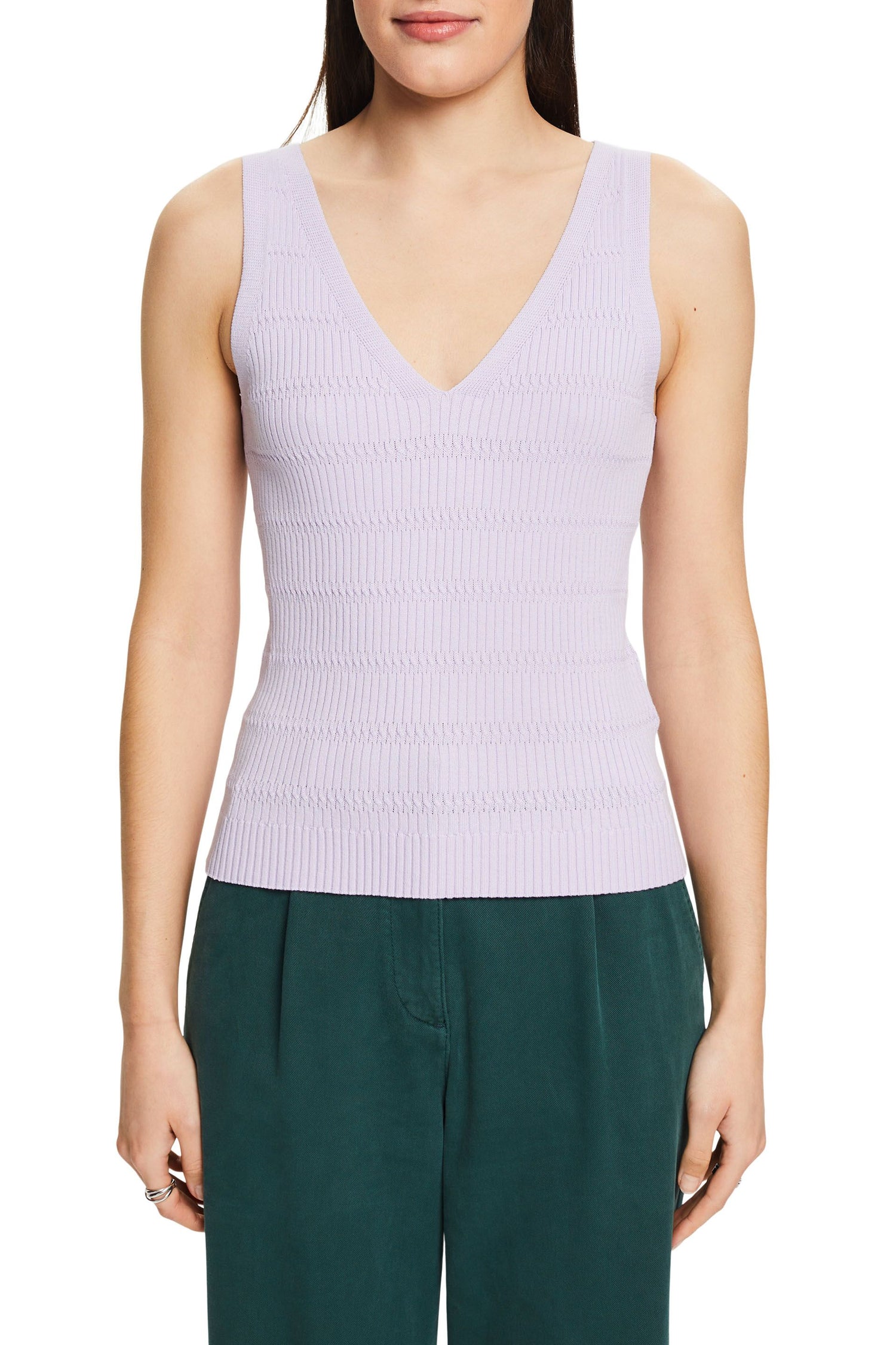 Esprit Strukturstrick Slim Fit V-Ausschnitt Ärmellose Bluse für Damen