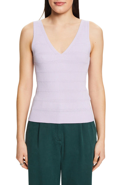 Esprit Strukturstrick Slim Fit V-Ausschnitt Ärmellose Bluse für Damen