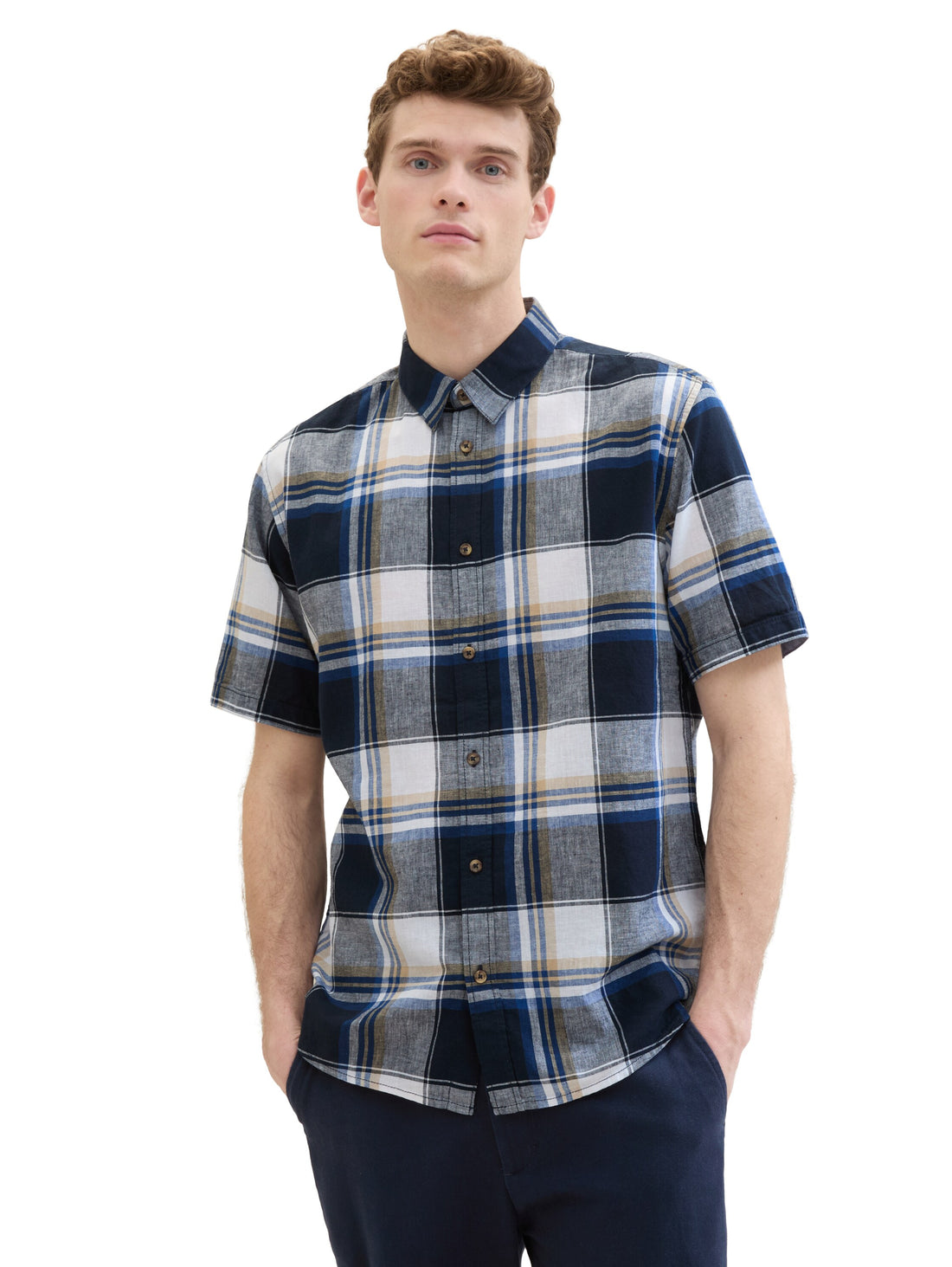 Tom Tailor Denim Kurzarmhemd Herren Gemustert Regular Fit Leinen Baumwolle