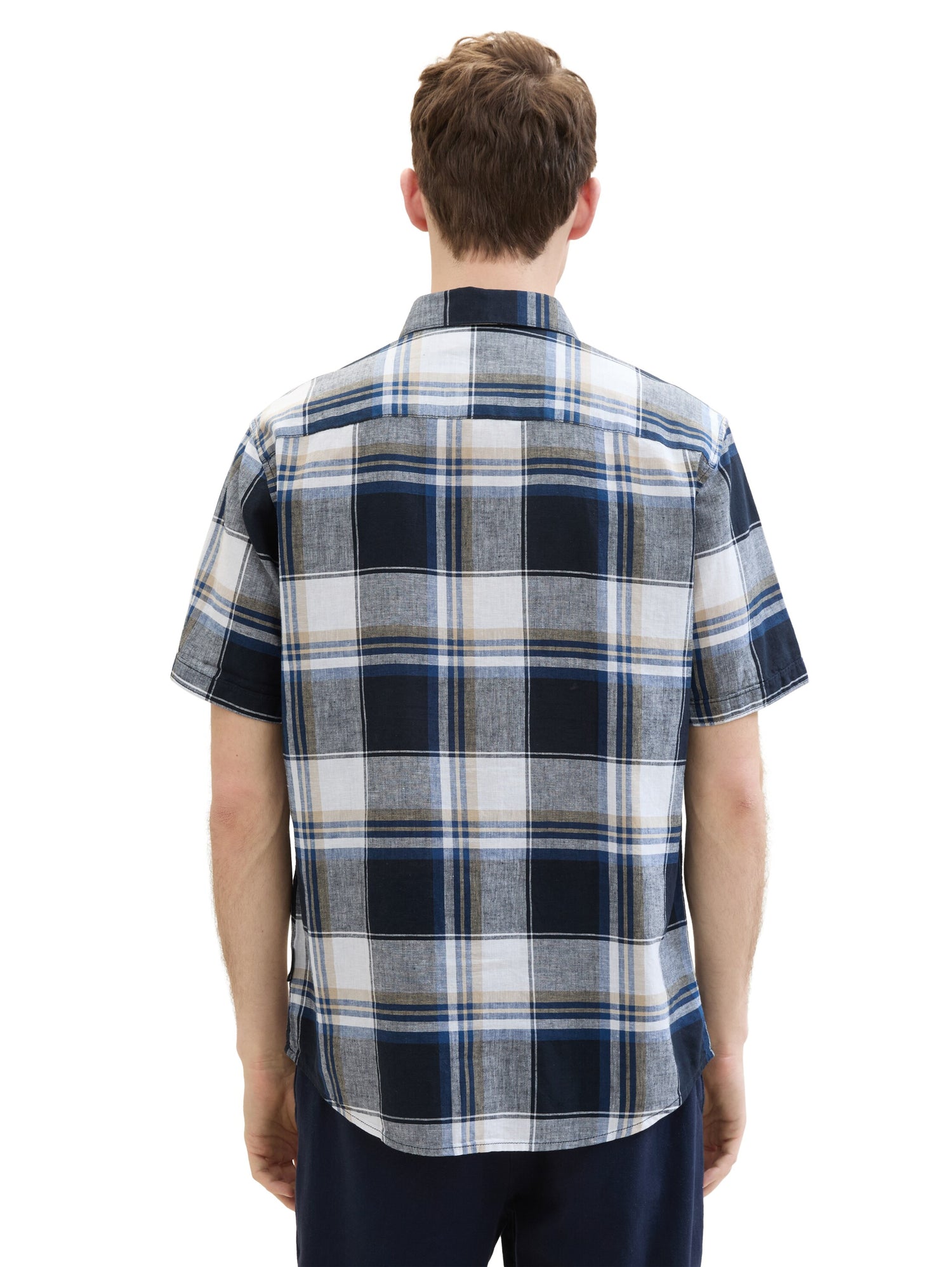 Tom Tailor Denim Kurzarmhemd Herren Gemustert Regular Fit Leinen Baumwolle