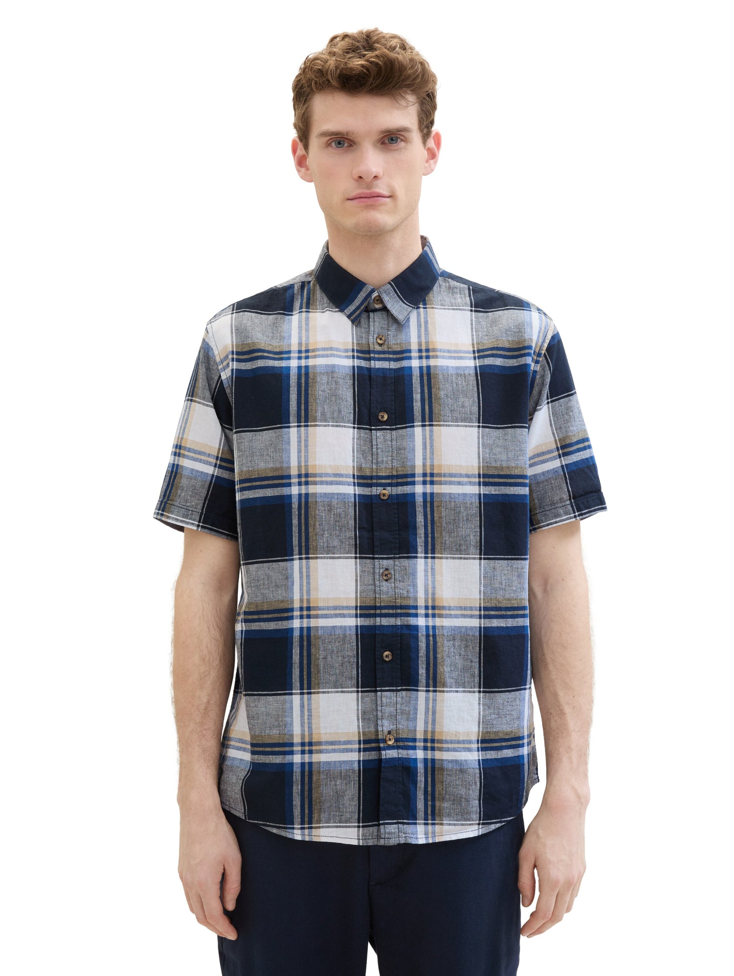 Tom Tailor Denim Kurzarmhemd Herren Gemustert Regular Fit Leinen Baumwolle