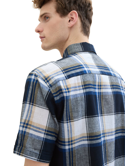 Tom Tailor Denim Kurzarmhemd Herren Gemustert Regular Fit Leinen Baumwolle