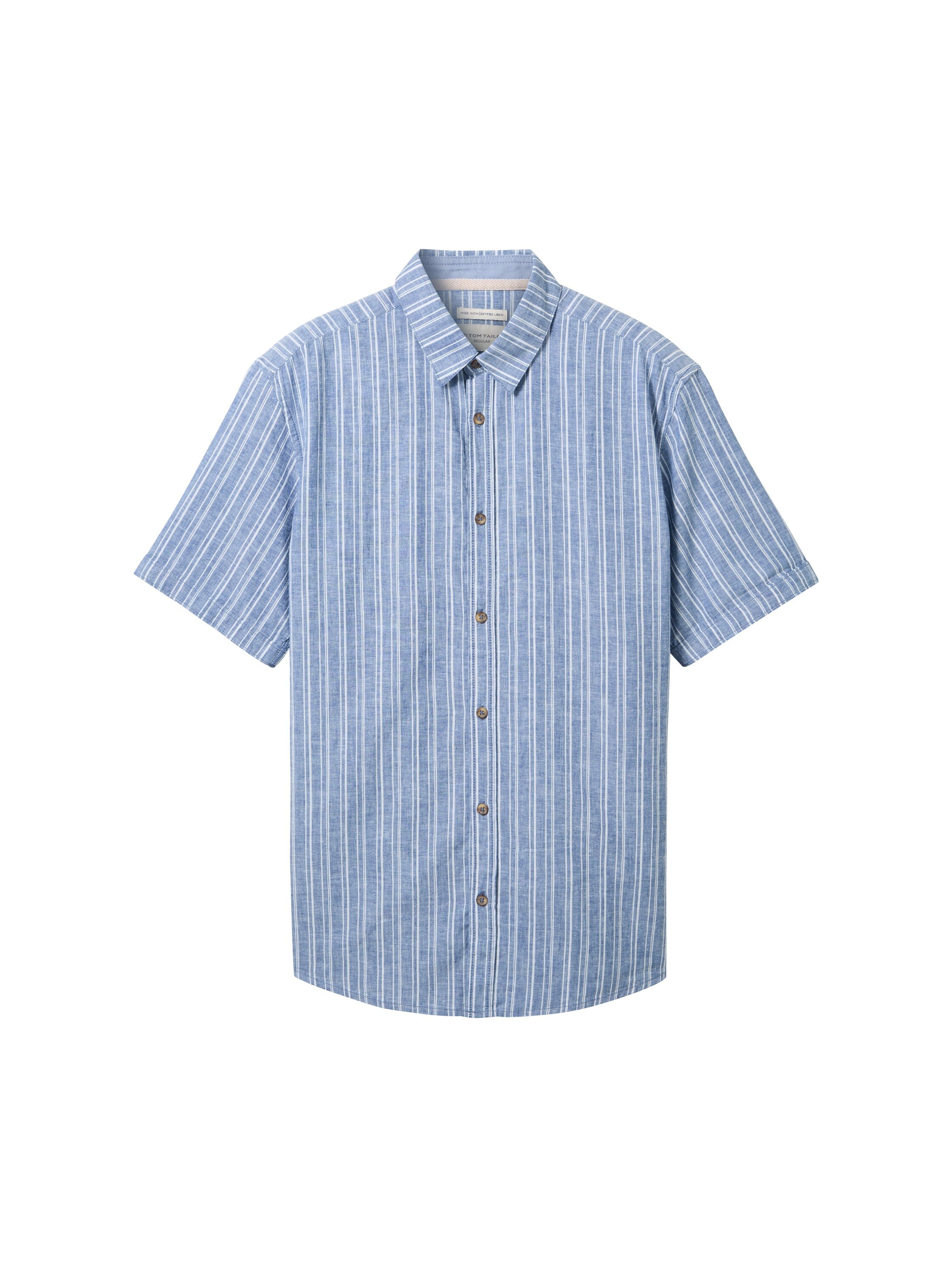 Tom Tailor Denim Kurzarmhemd Herren Gemustert Regular Fit Leinen Baumwolle