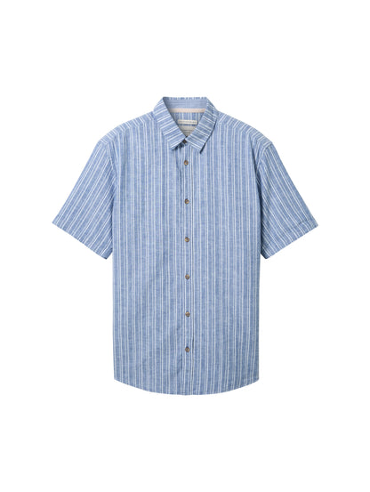 Tom Tailor Denim Kurzarmhemd Herren Gemustert Regular Fit Leinen Baumwolle