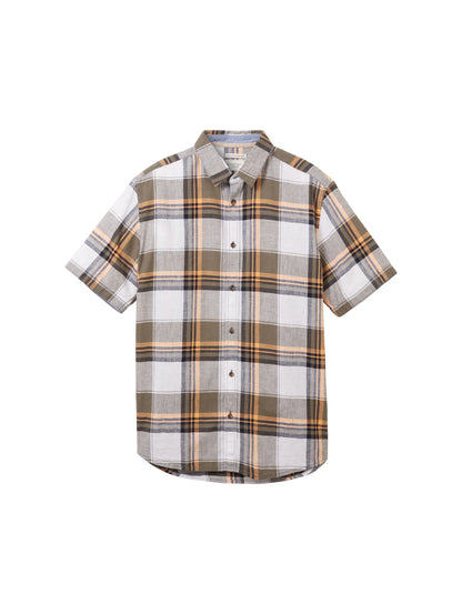Tom Tailor Denim Kurzarmhemd Herren Gemustert Regular Fit Leinen Baumwolle