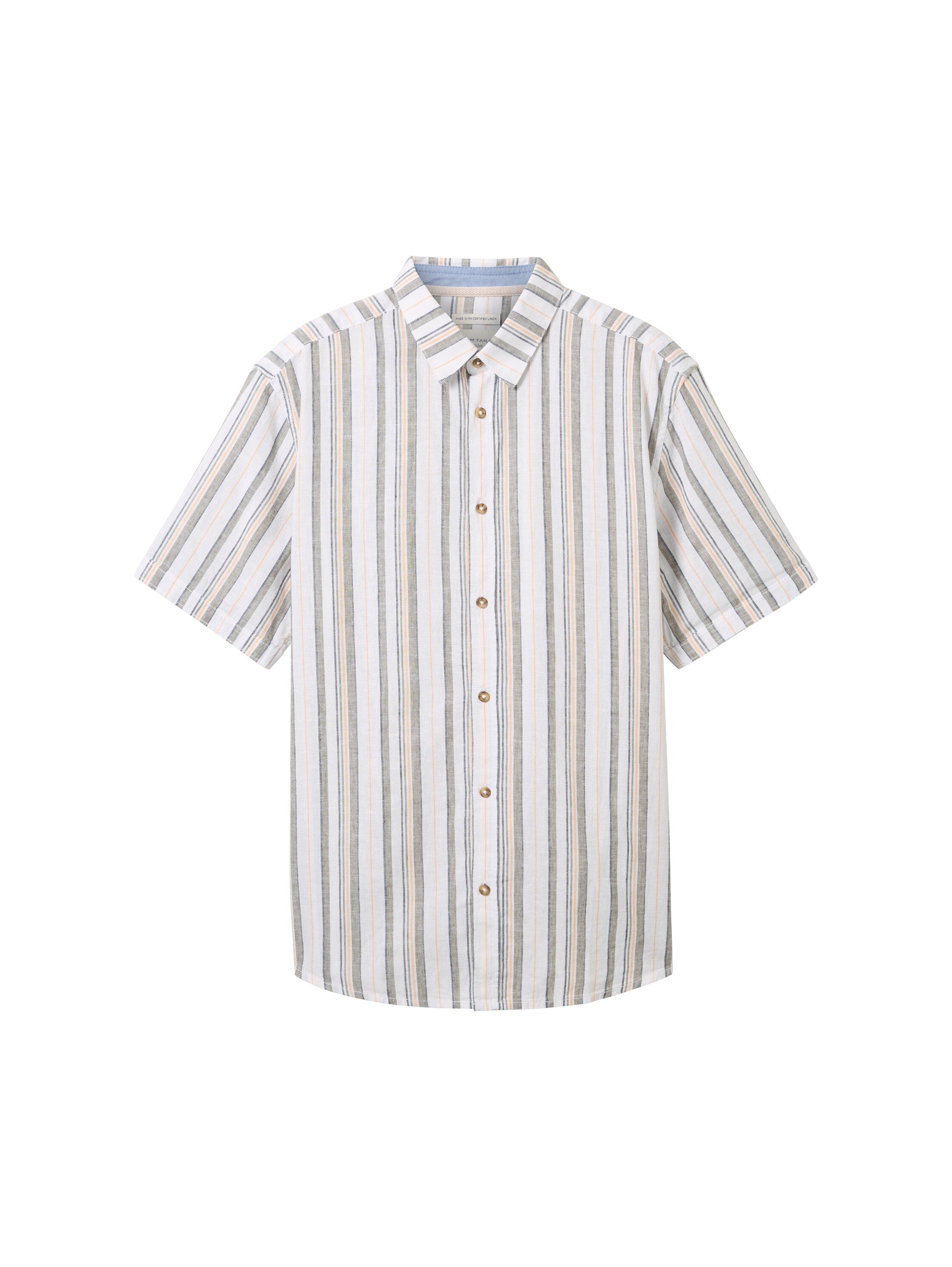 Tom Tailor Denim Kurzarmhemd Herren Gemustert Regular Fit Leinen Baumwolle