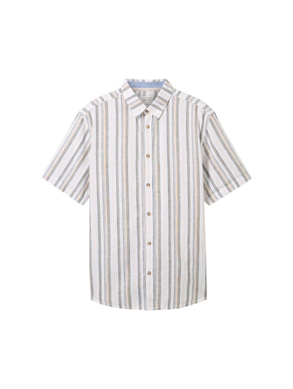 Tom Tailor Denim Kurzarmhemd Herren Gemustert Regular Fit Leinen Baumwolle