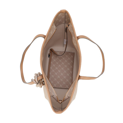 Synthetik Damen Handtasche mit Blumenanhänger und Metalllogoprägung