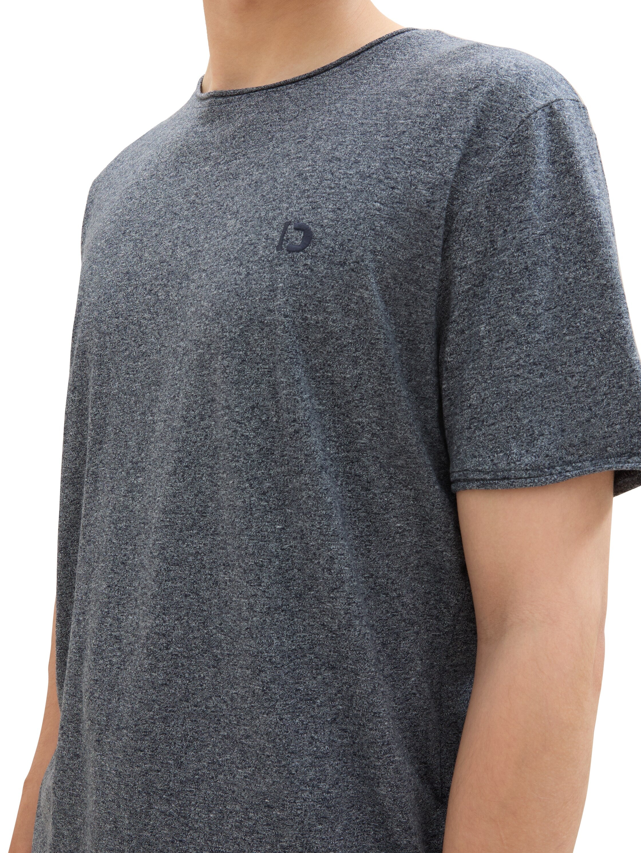 Basic Herren T-Shirt Logo-Stickerei Slub-Jersey Melange-Optik