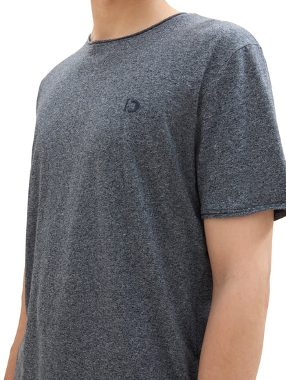 Basic Herren T-Shirt Logo-Stickerei Slub-Jersey Melange-Optik