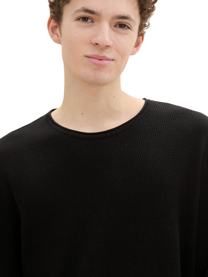 Tom Tailor Denim Male Langärmliges Basic Fit T-Shirt mit gerolltem Saum aus Baumwolle L