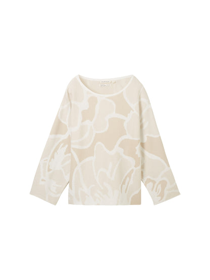 Loose Fit Damen Pullover Better Cotton Initiative Floral Beige Knit