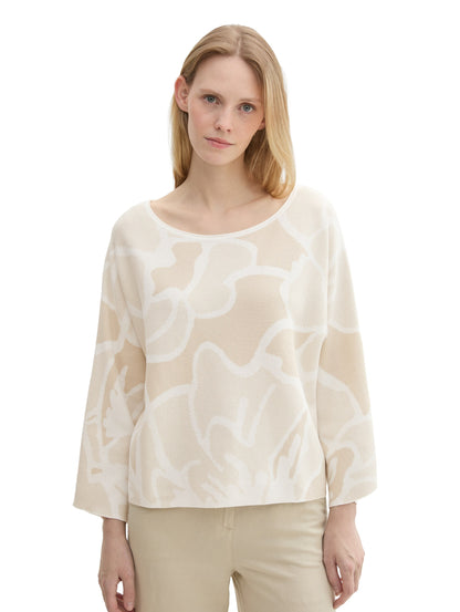 Loose Fit Damen Pullover Better Cotton Initiative Floral Beige Knit