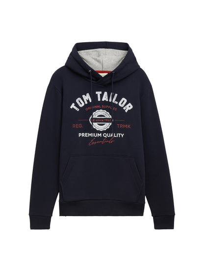Tom Tailor Denim Herren Hoodie mit Logo Print Regular Fit langärmlig mit Kapuze