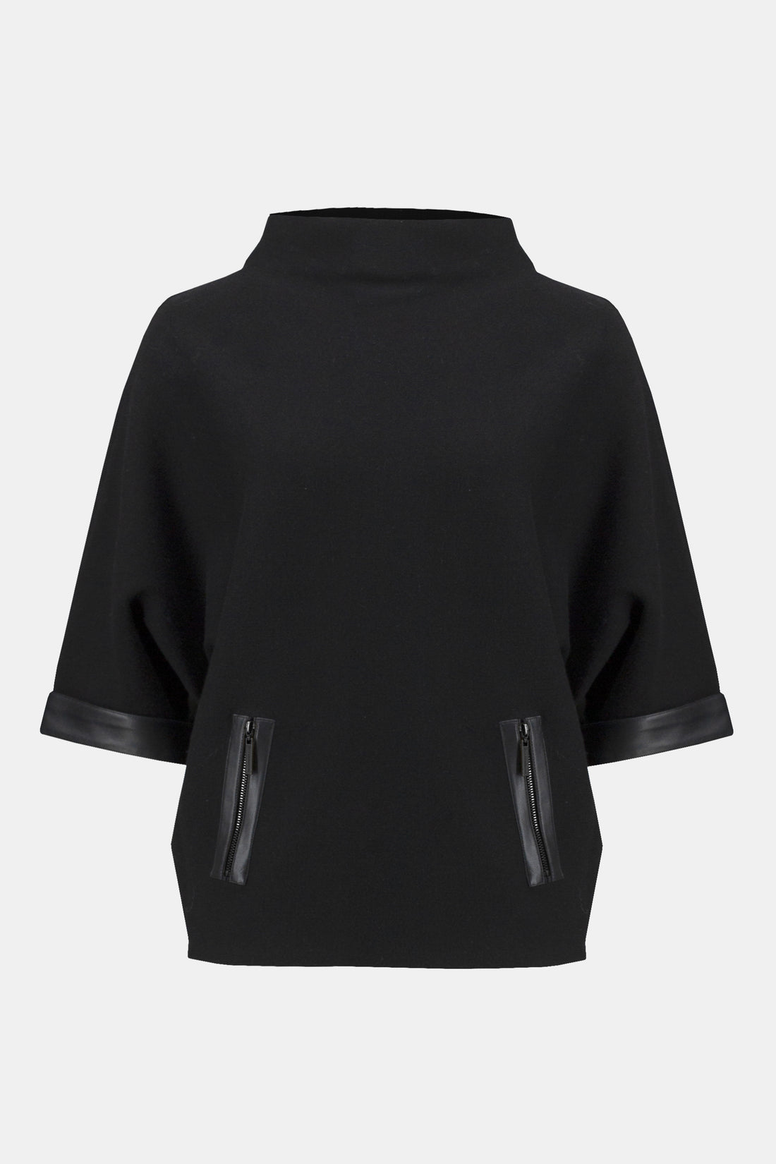 Trichterkragen Oberteil Damen Lederbesätze Reißverschluss