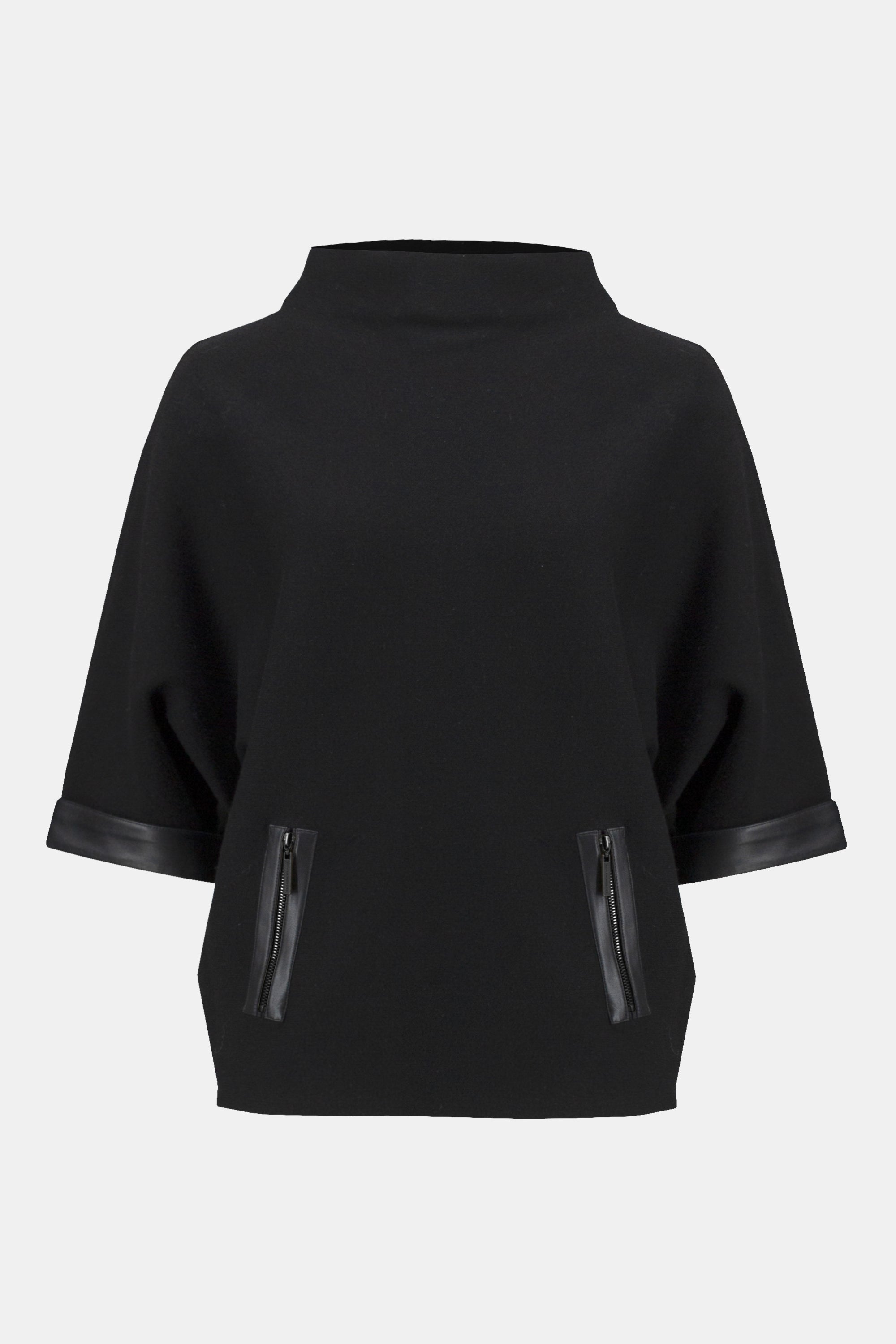 Trichterkragen Oberteil Damen Lederbesätze Reißverschluss