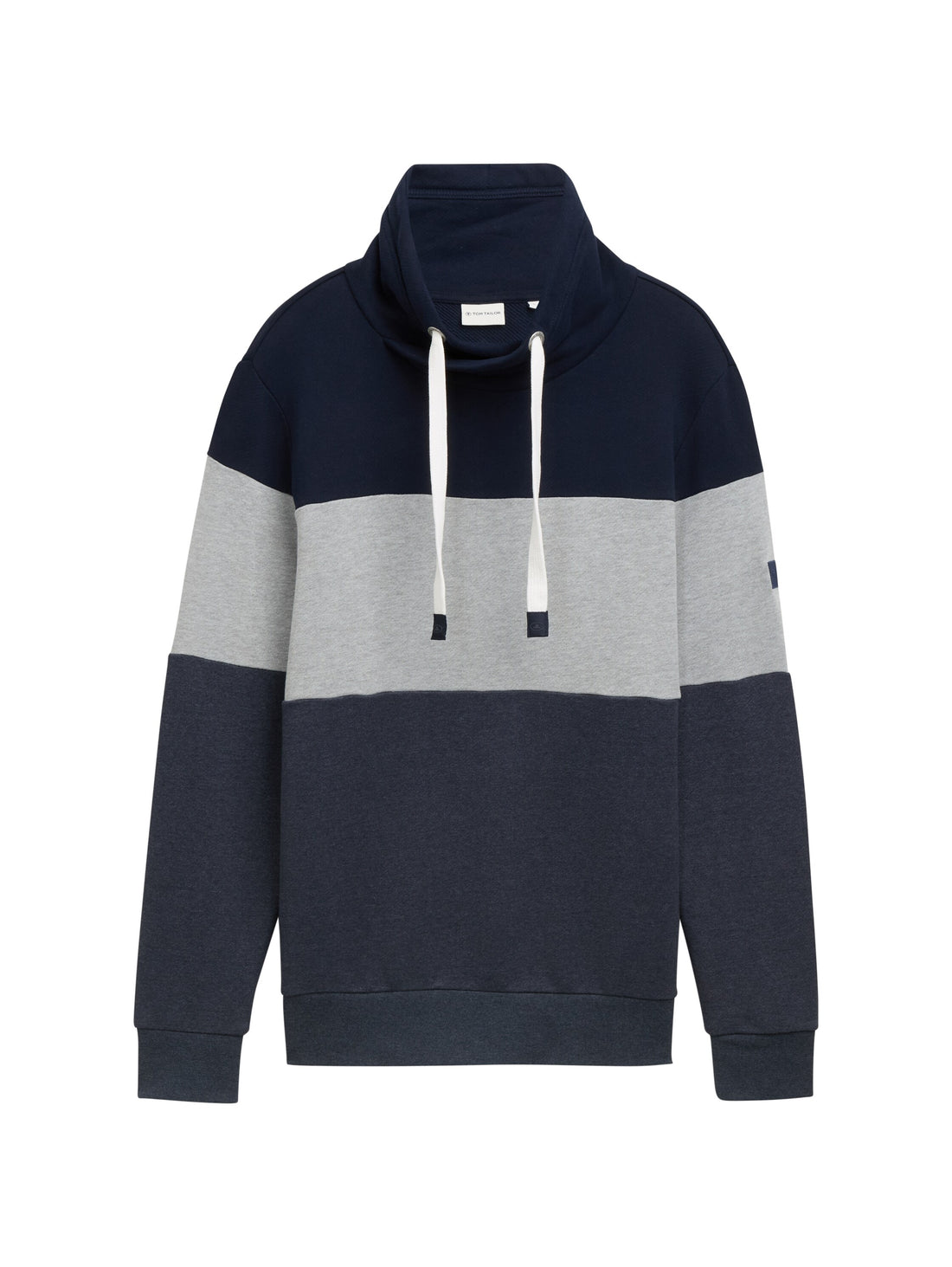 Tom Tailor Denim Herren Sweatshirt mit Kordelzug am Schalkragen und Logo-Badge am Ärmel