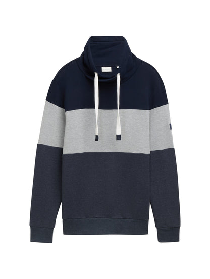 Tom Tailor Denim Herren Sweatshirt mit Kordelzug am Schalkragen und Logo-Badge am Ärmel