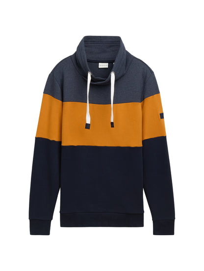 Tom Tailor Denim Herren Sweatshirt mit Kordelzug am Schalkragen und Logo-Badge am Ärmel