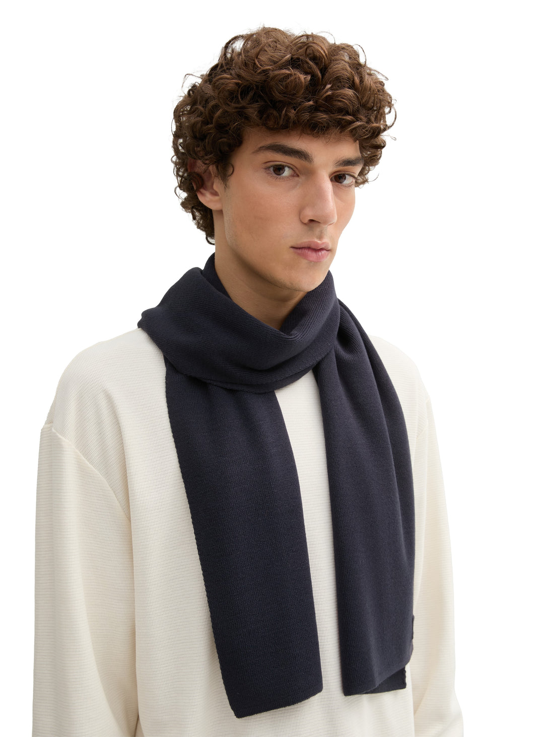 Tom Tailor Denim Male Winterschal Rippstrick Logo-Stickerei