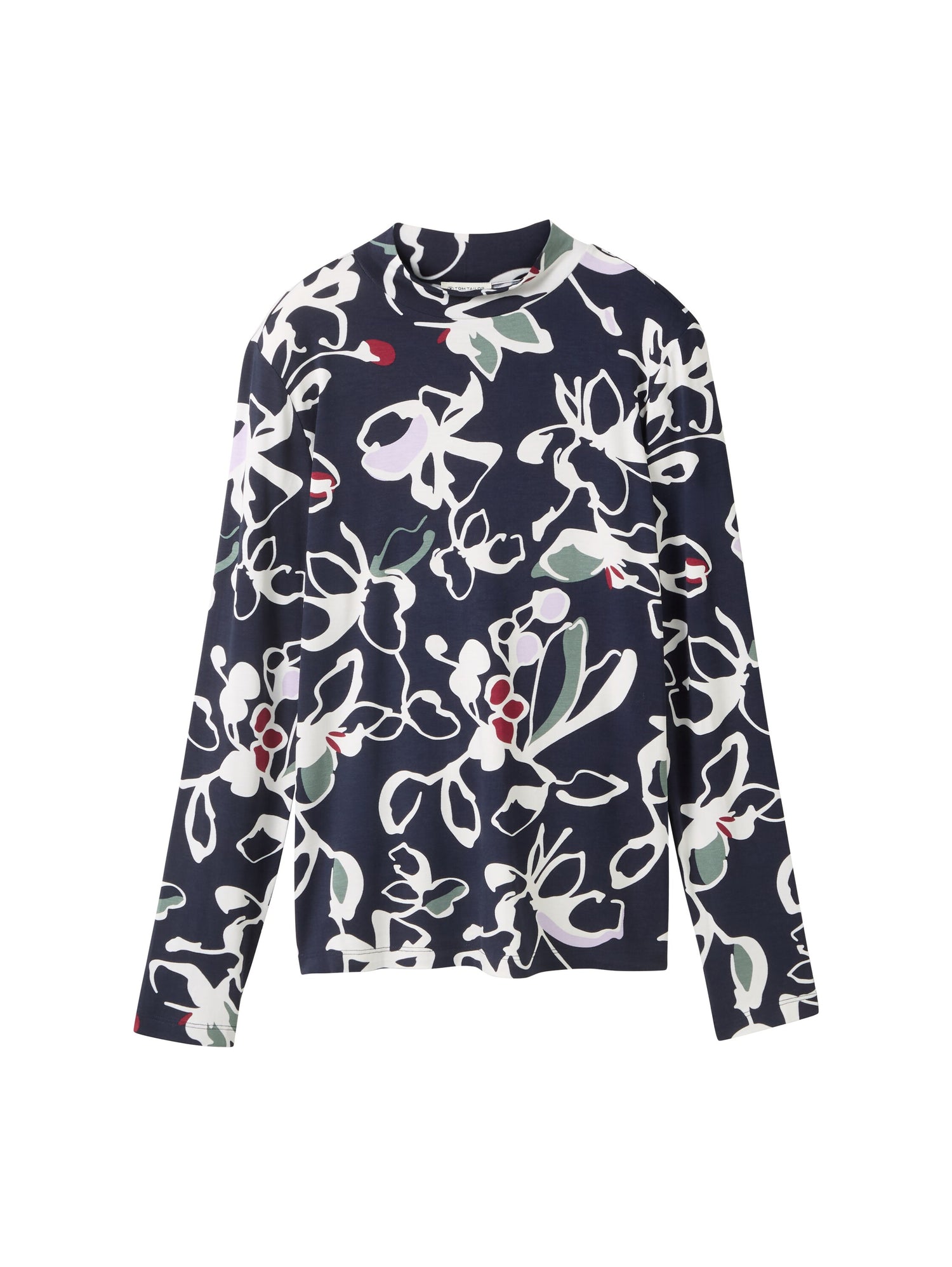 Gemustertes Langarmshirt Damen Stehkragen Viskose Elasthan