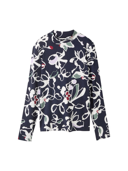 Gemustertes Langarmshirt Damen Stehkragen Viskose Elasthan